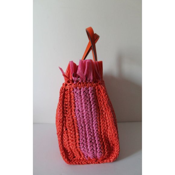 Kate Spade Sam Stripe Straw Medium Satchel in Juicy Orange - Picture 7 of 12